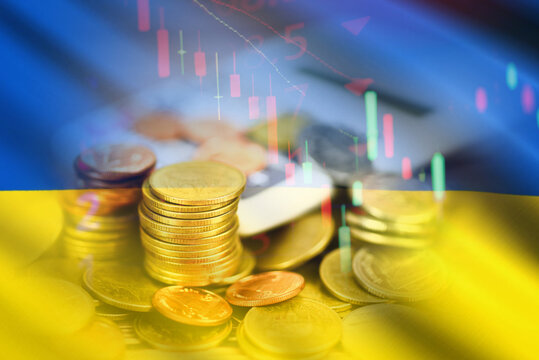 World economy war Russia and Ukraine and the US in Middle East. Ukraine crisis Russia military conflict Stock market exchange loss trading graph investment charts financial Economic crisis interest