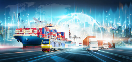 Smart logistics import export and transportation industrial concept of container cargo freight...
