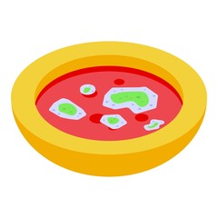 Red contaminated soup icon isometric vector. Food bacillus. Microbe research
