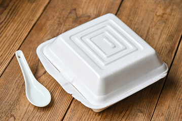lunch box foam , food box takeaway food , street food - dangerous to health waste garbage foam food concept - obrazy, fototapety, plakaty