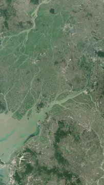 Pearl river delta city urban growth time lapse satellite view vertical video for social media based on image by Nasa
