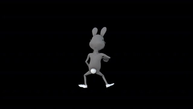 Cartoon Gray Rabbitt Dance 3, Animation.1920X1080.12 Second Long.Transparent Alpha video.