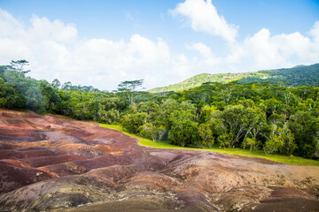 The beautiful Seven Coloured Earth (Terres des Sept Couleurs). Chamarel, Island Mauritius, Indian...