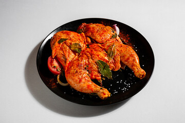 Raw tobacco chicken with vegetables