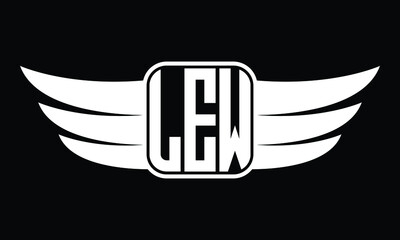 LEW three Letter Wings Flying Initial wing symbol minimalist creative concept flag icon professional logo design Vector template with abstract black and white tattoo © gdJubaer