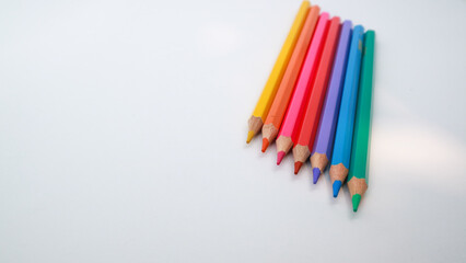 Color pencils with diagonal layout with copy space