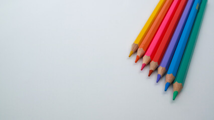 Color pencils with diagonal layout with copy space
