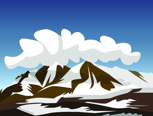 Fototapeta na wymiar Cloud on the background of snow-capped mountains