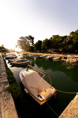 Naklejka premium Morning harbour with boats and yacht in Trogir, Croatia