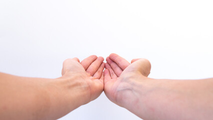 isolated palms together draw water in hands or beg