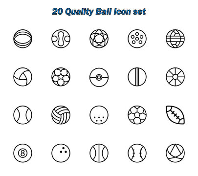 20 Uotlined icon pack. Different balls. Sport icons