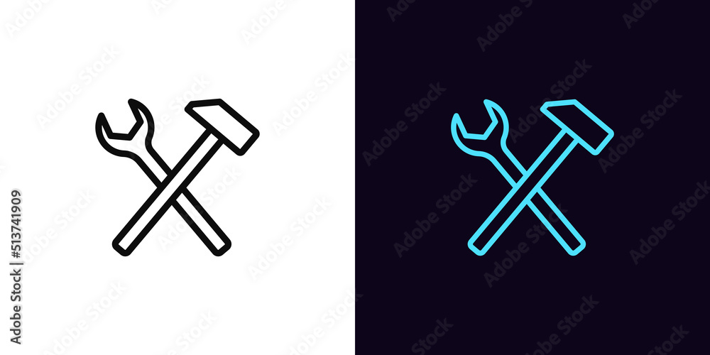 Wall mural outline repair icon, with editable stroke. wrench and hammer sign, service tool pictogram. repair an