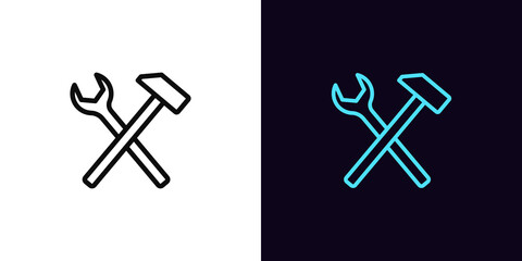 Outline repair icon, with editable stroke. Wrench and hammer sign, service tool pictogram. Repair and maintenance