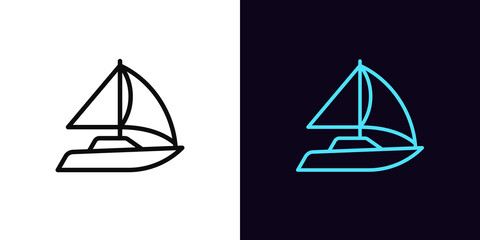 Outline sail yacht icon, with editable stroke. Sail boat silhouette, sailboat race and regatta pictogram. Yacht club, sailing and yachting
