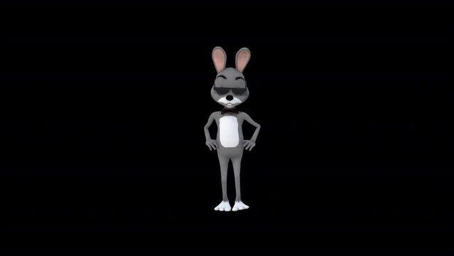 Cartoon Gray Rabbitt Dance 5, Animation.1920X1080.12 Second Long.Transparent Alpha video.