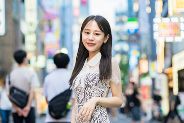 Portrait of a young woman in downtown