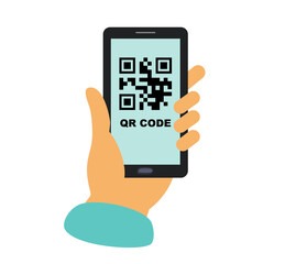 Scan the QR code with the phone. smartphone in hand. people use smartphone