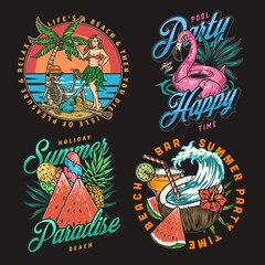 Summer party set colorful labels - obrazy, fototapety, plakaty