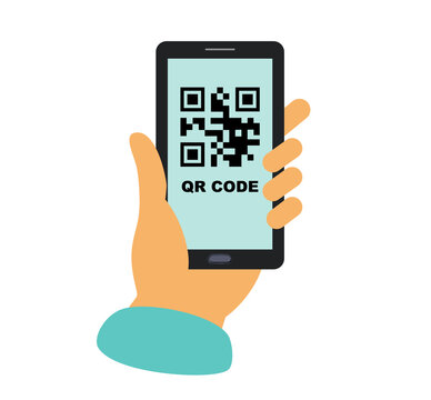 Scan The QR Code With The Phone. Smartphone In Hand. People Use Smartphone