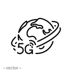 outline 5g icon, global network, world internet technology, thin line symbol on white background - editable stroke vector illustration eps10