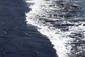 abstract wall art of black sand and sea waves