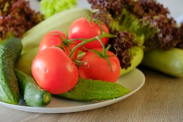 Organic harvest vegetable assortment diet. salad market