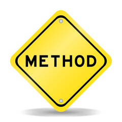 Yellow color transportation sign with word method on white background