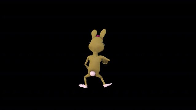 Cartoon Mrs.Rabbitt Dance 5, Animation.1920X1080.12 Second Long.Transparent Alpha video.