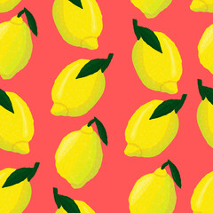 Whole lemon seamless pattern. Citrus fruit vector illustration for wallpaper, wrapping paper, textile, fabric, print