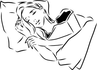 ぐっすり眠る女性　線画