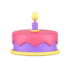 Holiday celebrate cake one burning candle melting glaze realistic 3d icon template vector