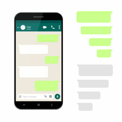 Set dialog bubbles messaging interface isolated on white background.Text message boxes on smartphone screen. Empty text bubbles. Vector stock.