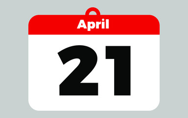 April, 21. White and red calendar.