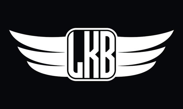 LKB three Letter Wings Flying Initial wing symbol minimalist creative concept flag icon professional logo design Vector template with abstract black and white tattoo