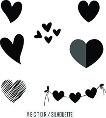 set of different style Heart silhouette Icons. hearts vector illustration. isolated on white background.