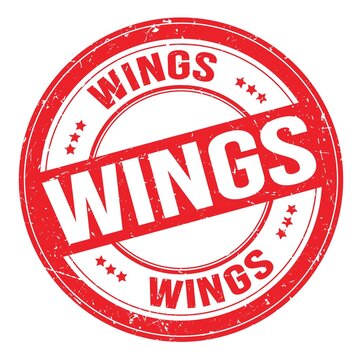 WINGS text written on red round stamp sign