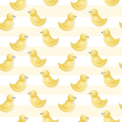 Baby toy rubber ducks for bathing, vector cartoon seamless pattern.