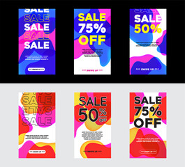 Set of Dynamic abstract shape modern fluid mobile for sale banners. banner template design, Super sale special offer. Vector illustration