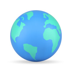 Nature blue Earth planet globe geography sphere shape realistic 3d icon vector illustration