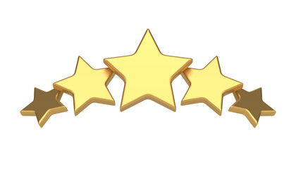 Golden five stars rating award quality evaluation premium badge realistic 3d icon vector