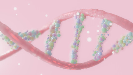 Abstract Pink DNA. Designed in pastel tone. can be used in education, science or medicine industry background. 3D Render.