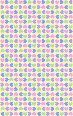 A light yellow background with colorful pink purple yellow blue hearts pattern