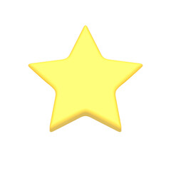 Bright yellow five pointed star glossy rating best award badge front view realistic 3d icon vector