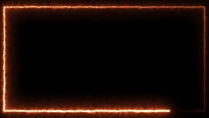 Orange fire moving electric color rectangle neon frame box animation seamless loop. Neon line frame or border overlay light effect. Abstract Neon line frame animation. Seamless loop. - Powered by Adobe