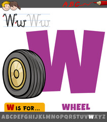 letter W from alphabet with cartoon wheel object