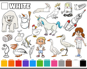 set with cartoon characters and objects in white