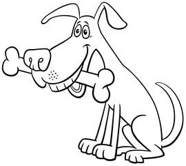 cartoon dog animal character with bone coloring page