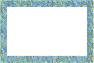 青いまだら地に金色の渦巻き模様のフレーム