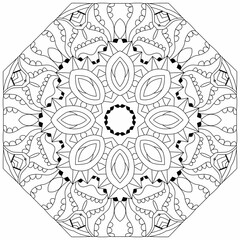 Hand drawn zentangle circular ornament for coloring page.