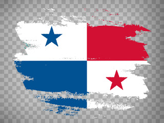 Flag Panama brush stroke background.  Flag of  Republic of Panamaon tranparent backrgound for your web site design, app, UI.  Stock vector. EPS10.